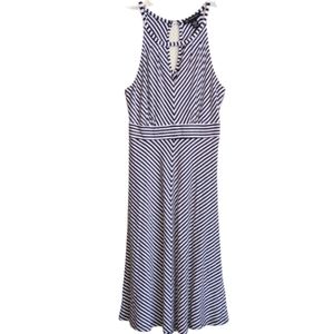 INC Blue Y2K Halter Dress White Stripe Metallic Nautical Coastal